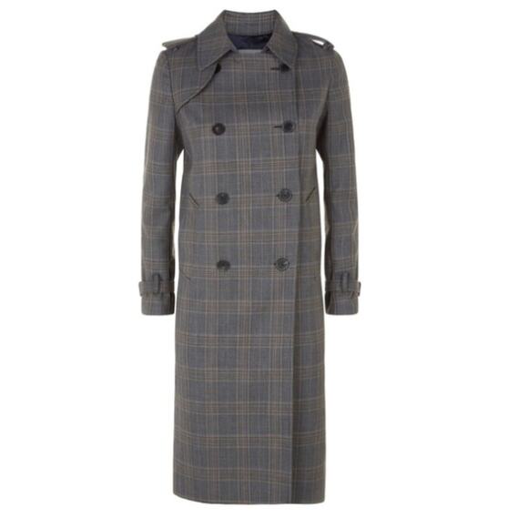 Sandro Roselier Check Plaid Woven Trench coat Storm Gray size small - Picture 1 of 13
